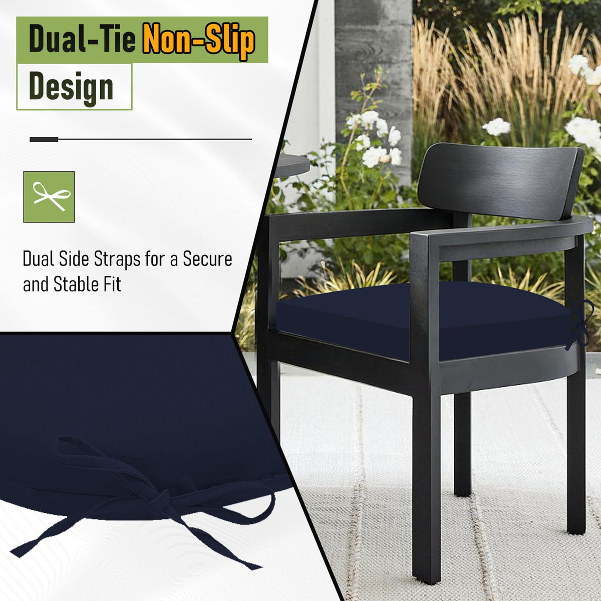 Navy Basic Beyond cushions suit indoor and outdoor seating and decor styles.