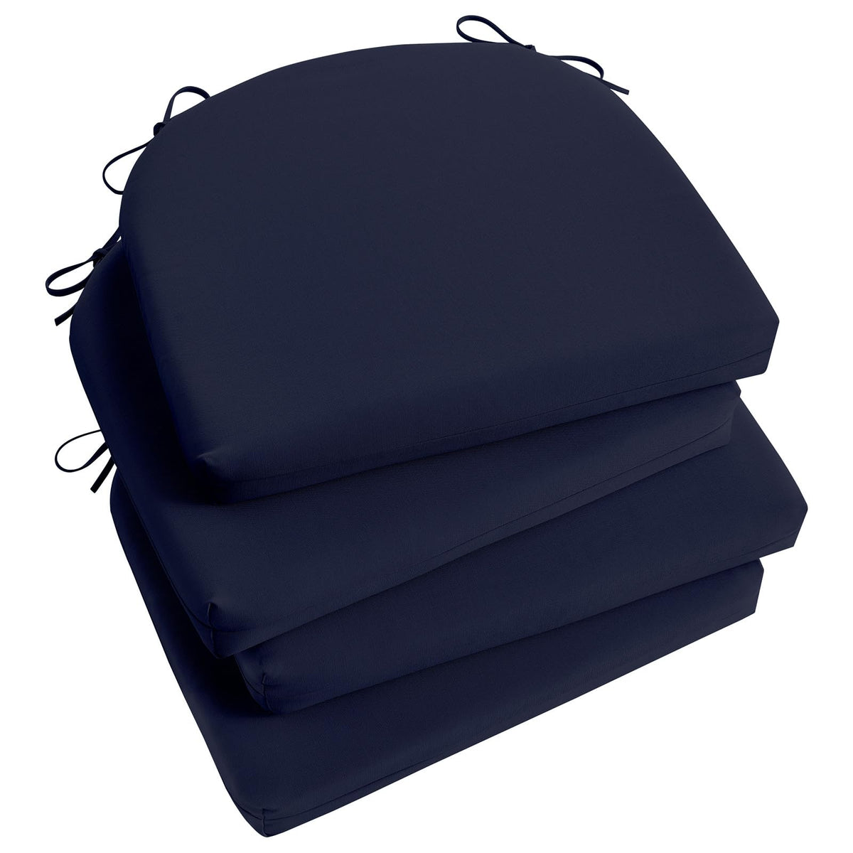 Basic Beyond navy outdoor chair cushions set on patio chairs for durable comfort.