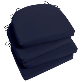 Basic Beyond navy outdoor chair cushions set on patio chairs for durable comfort.