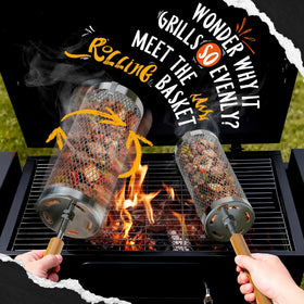 Basinel 304 stainless steel grill basket resists rust for durable outdoor cooking.