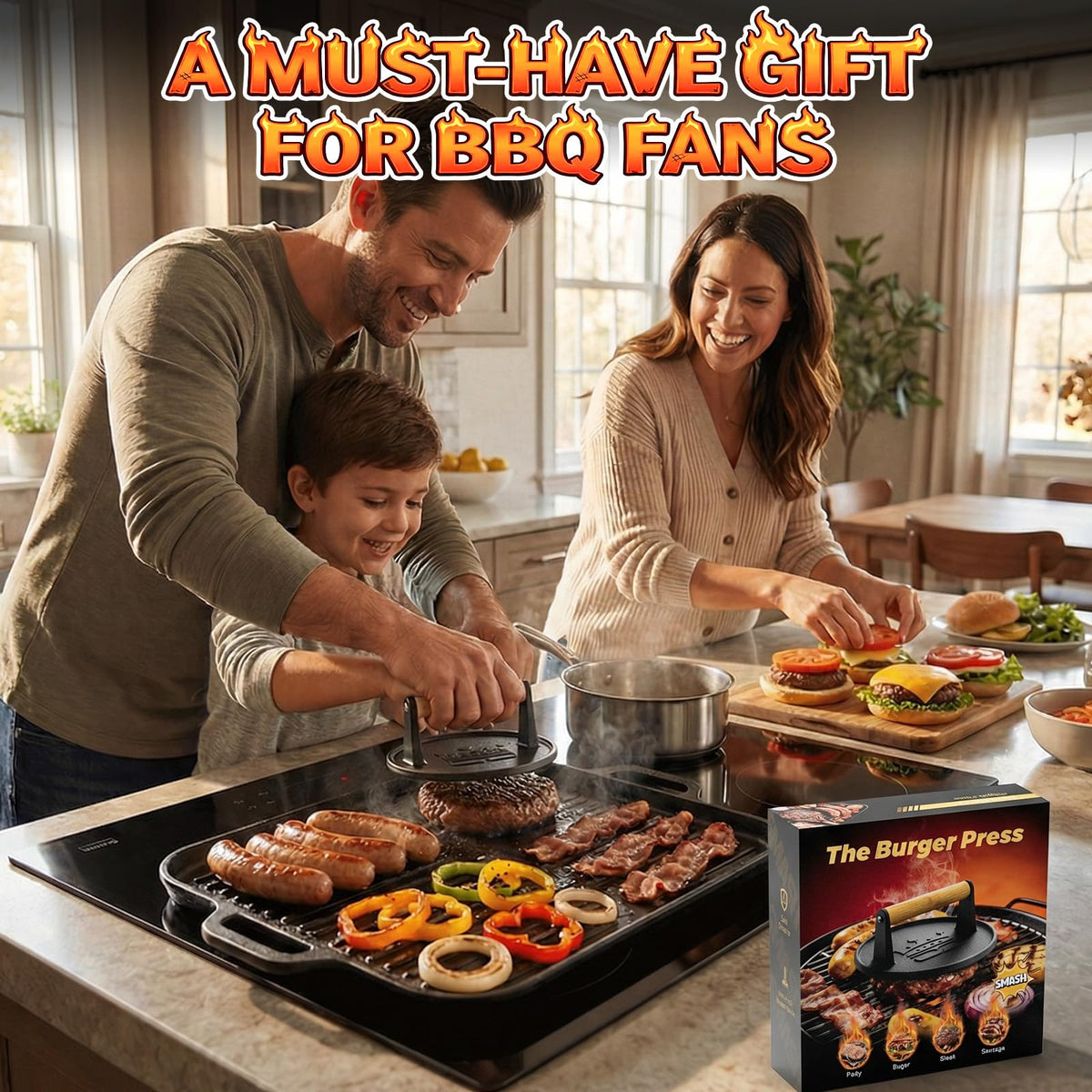 Basinel kitchen press for griddles adds restaurant-quality sears at home.