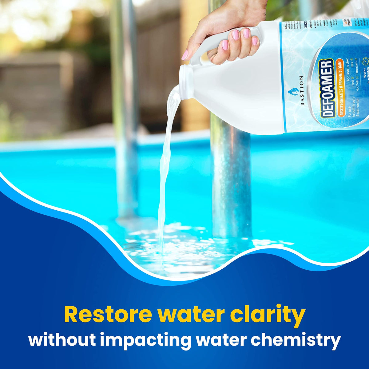 Bastion no oily residue water close-up demonstrates clarity.