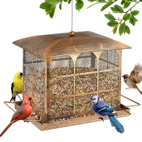 Basysnck large bird feeder with copper-plated exterior attracts cardinals and songbirds for easy viewing