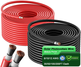 Bateria Power 50ft black solar wire for durable outdoor installations with polarity clarity.