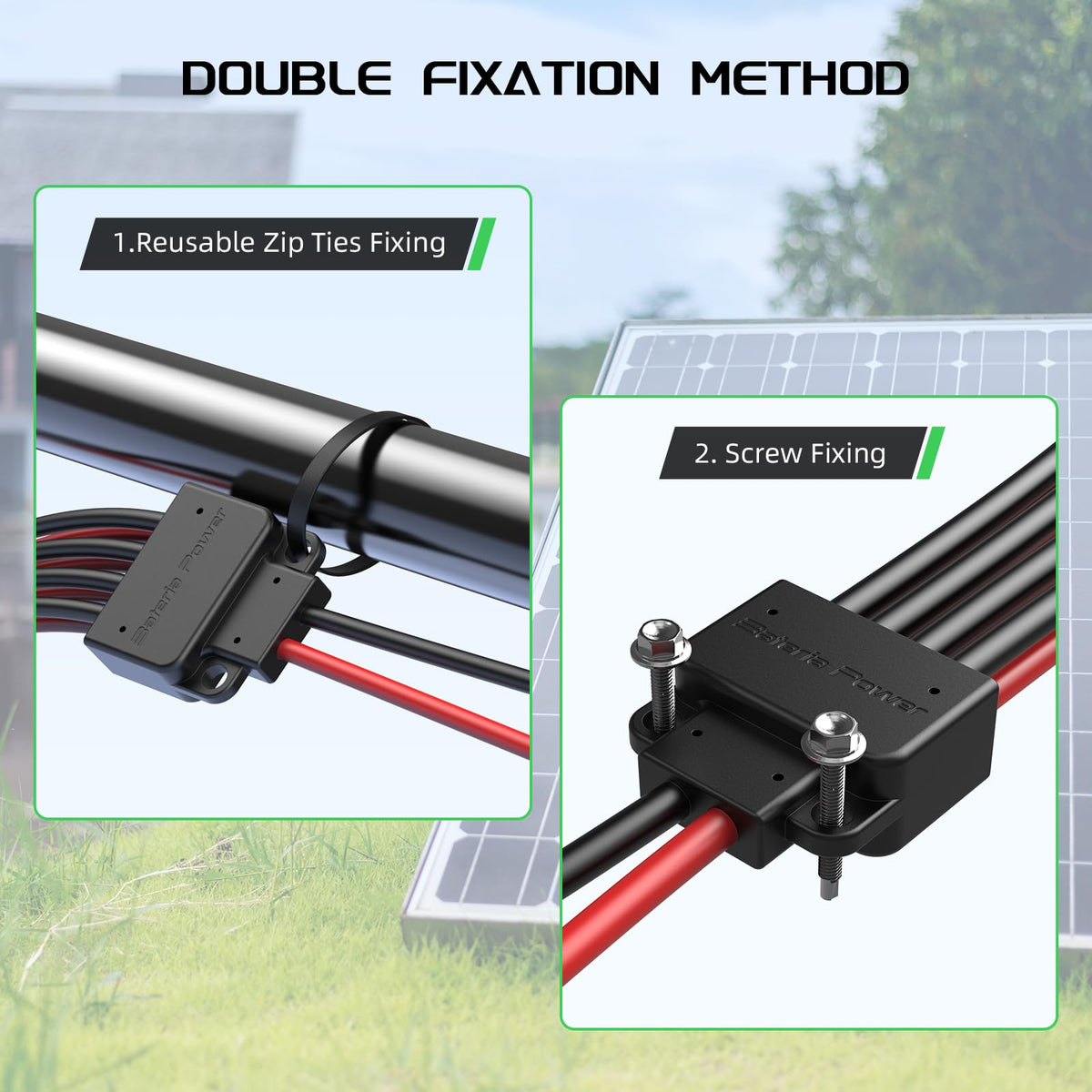 Bateria Power broad compatibility with solar panels and cables.