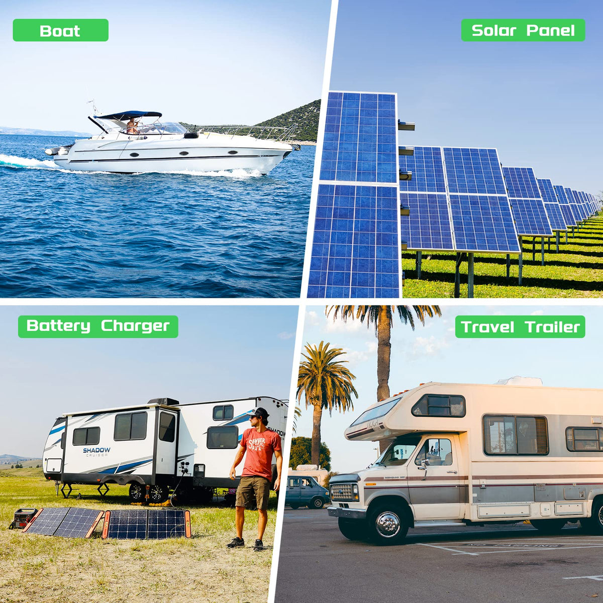 Bateria Power universal compatibility with multiple solar generators and panels.