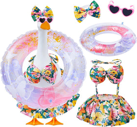 Batfsm bikini porch goose outfit on a 23-inch statue for vibrant summer porch decor.