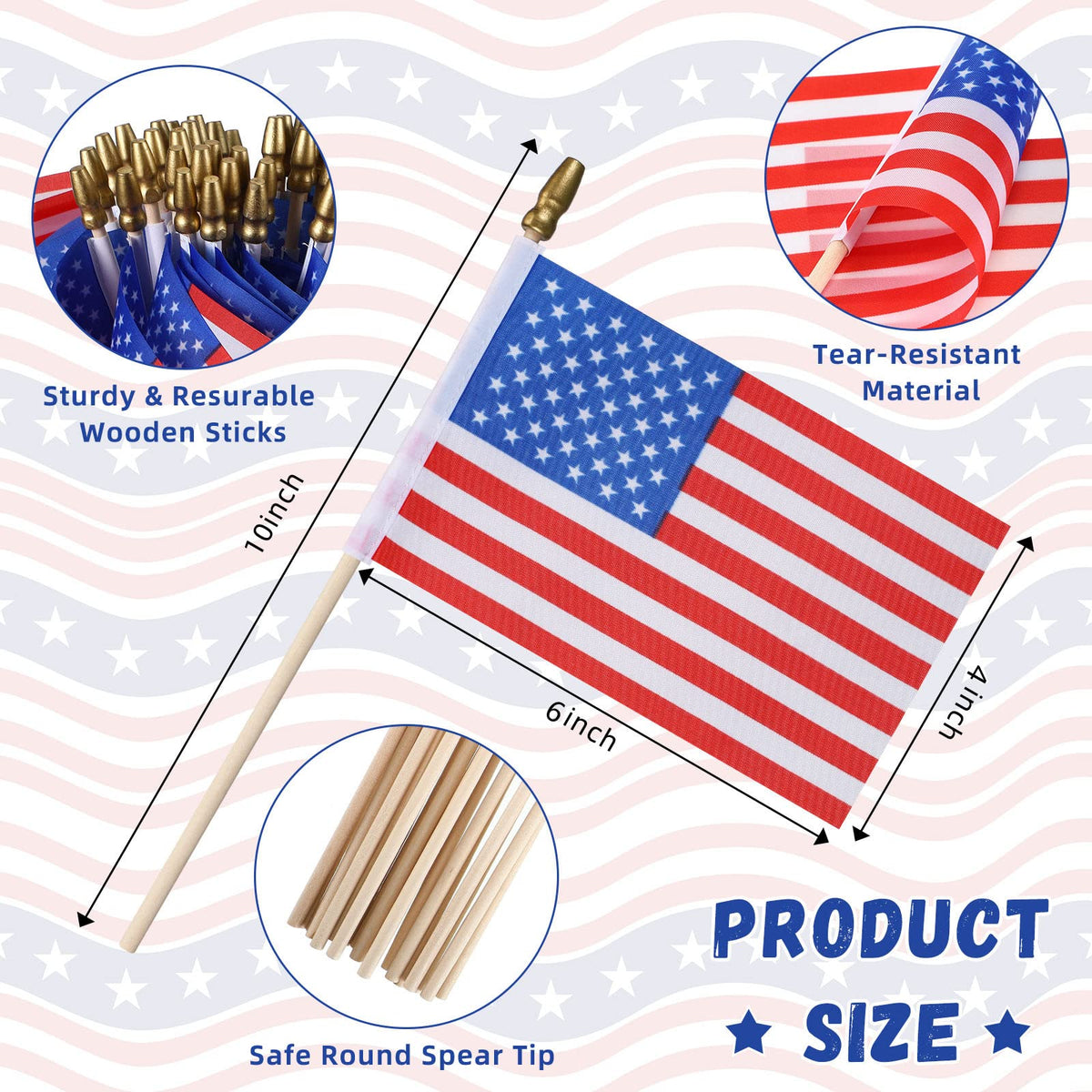 Batiyeer American flags with gold spear tops for safe handling