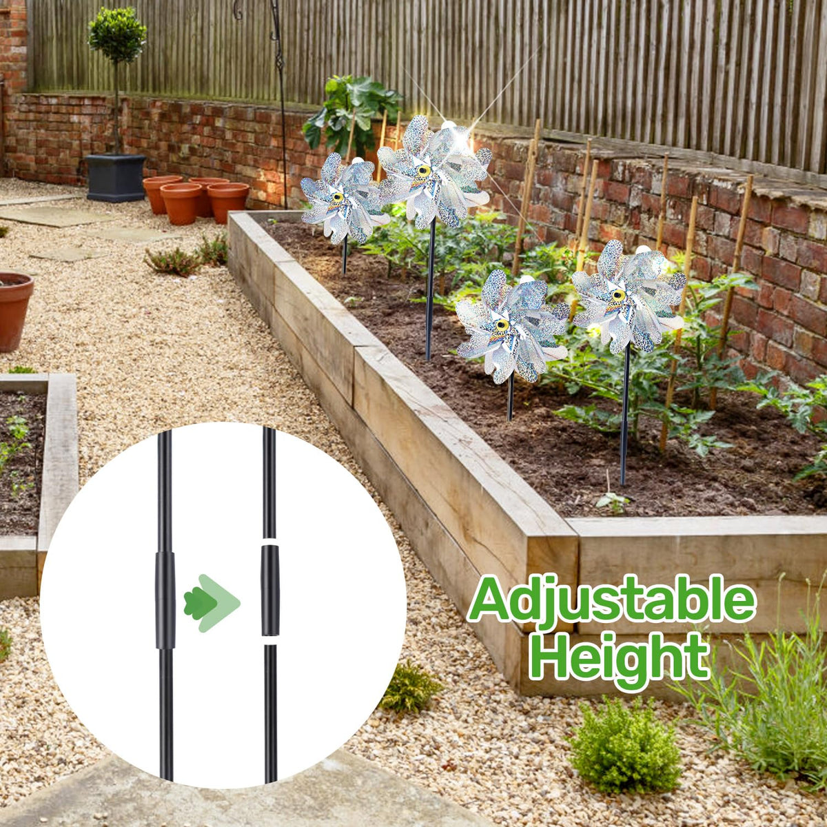 BATTIFE Bird-deterrent pinwheels keep birds away from crops and patio.
