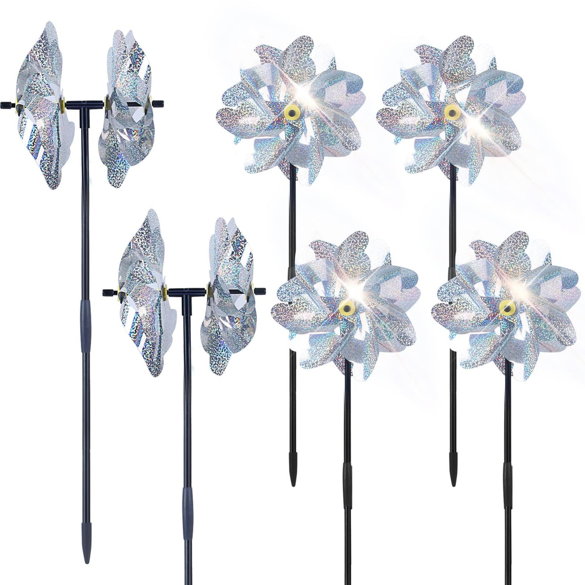 BATTIFE Reflective Pinwheels preassembled for fast garden setup and dazzling light reflections.
