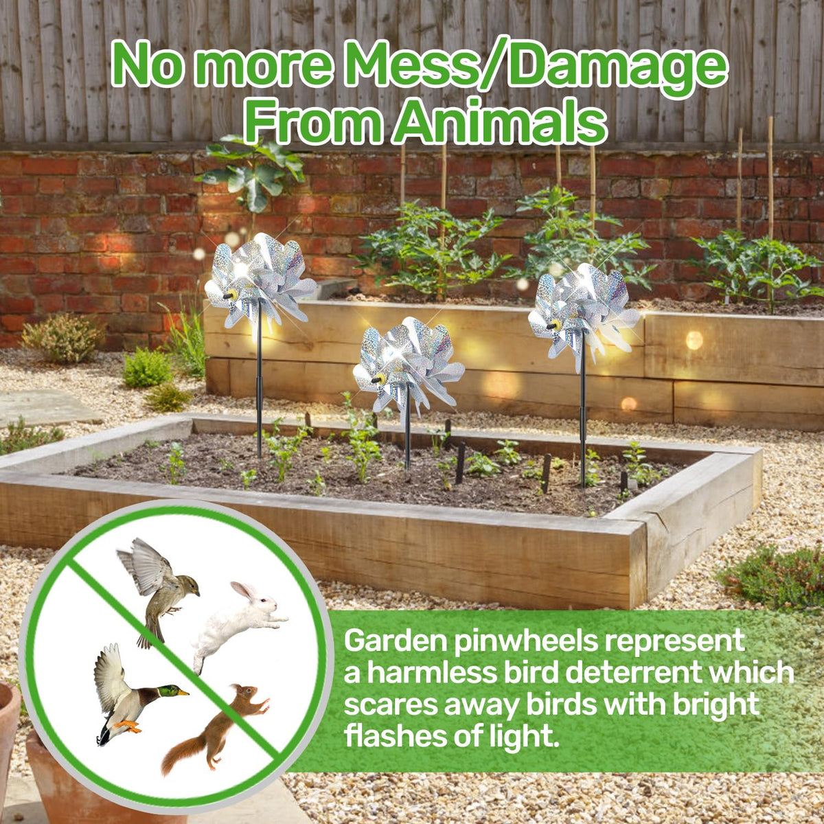 BATTIFE Silver double-sided pinwheels enhance yard decor with bright, rotating visibility.