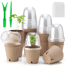 Baxrou peat pots 3.15-inch size with humidity dome for germination.