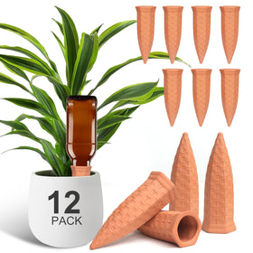 Baxrou self-watering stake in terracotta promotes steady soil moisture