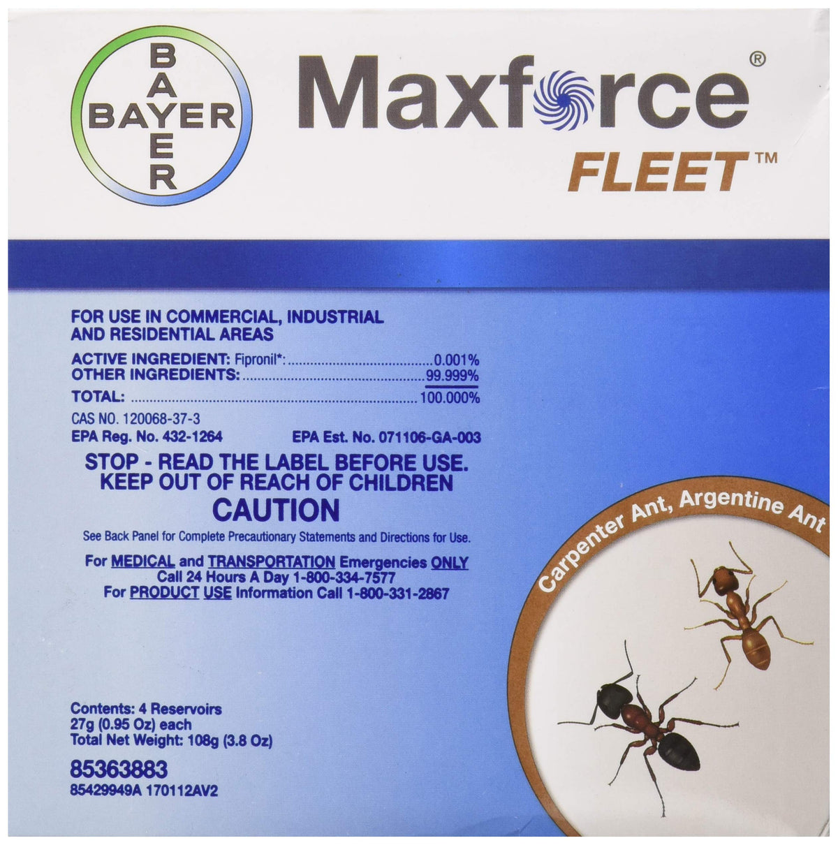 Bayer Max Force Fleet Ant Gel applied in cracks and crevices attracts ants for controlled elimination.