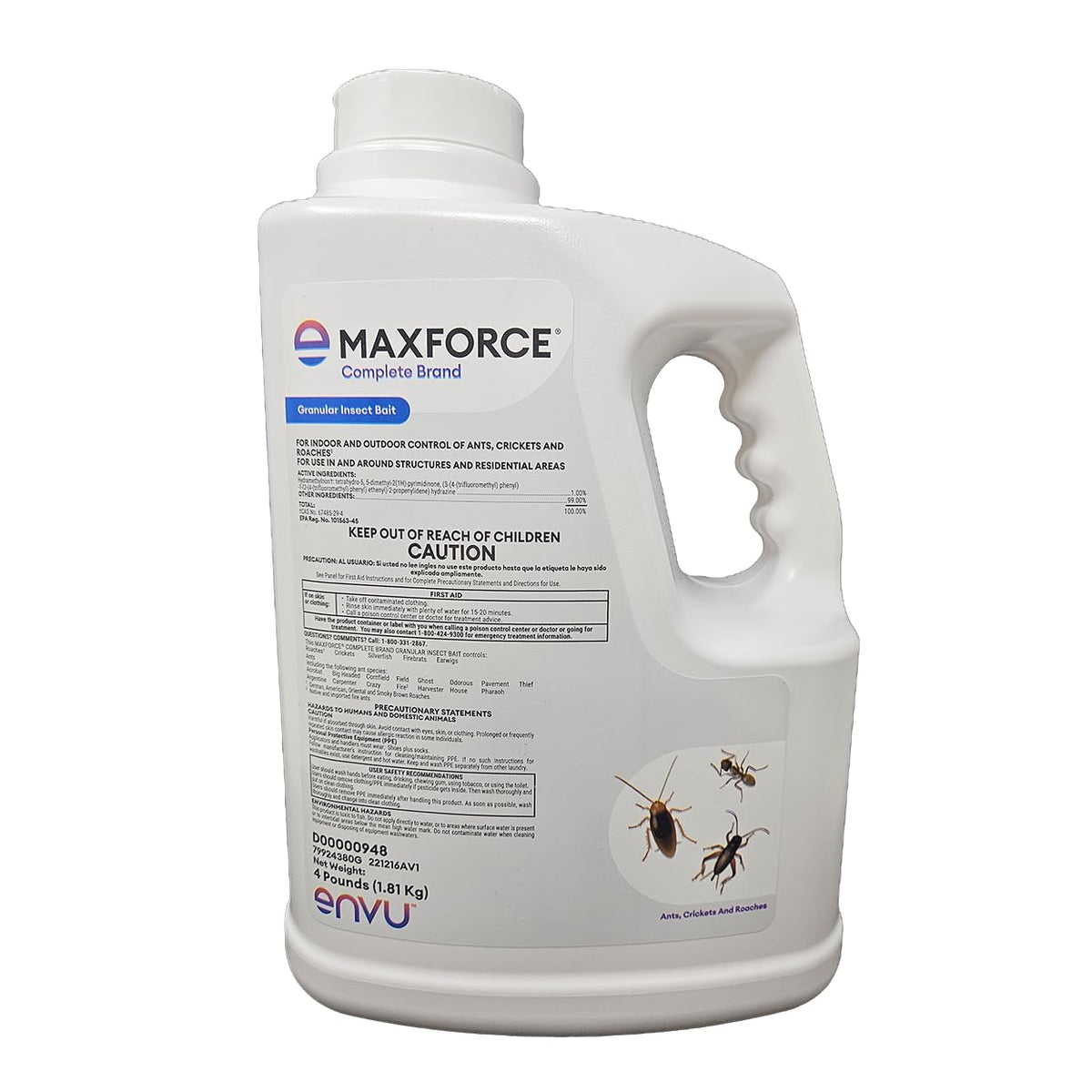 Bayer Maxforce Complete Granular Bait bag ready to spread for ant control.