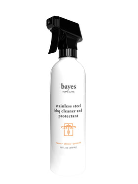Bayes BBQ exterior cleaner bottle shown for easy cleaning and protective shine.
