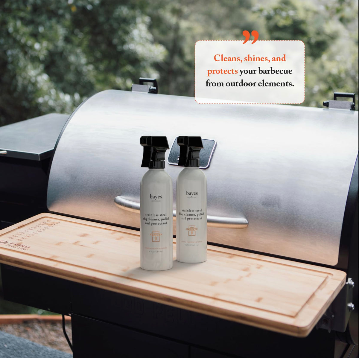 Bayes stainless steel grill cleaned panel with a streak-free finish.