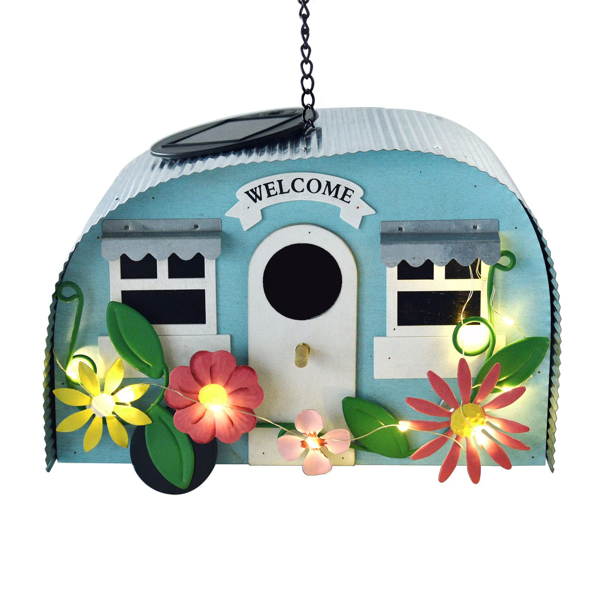 BAYN outdoor bird house with 10 LED lights for a magical evening glow.
