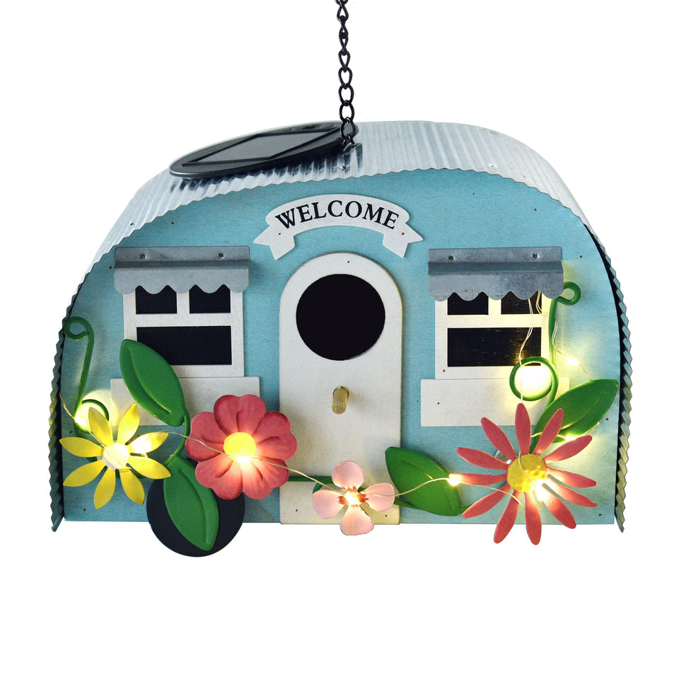 BAYN outdoor bird house with 10 LED lights for a magical evening glow.
