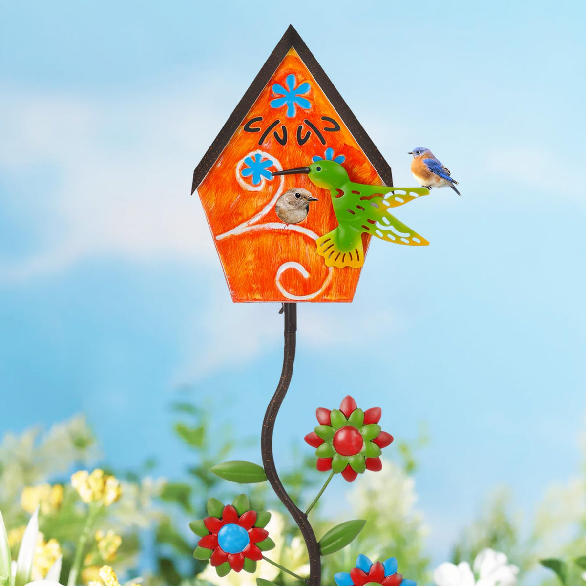 BAYN easy-assembly birdhouse stake for quick setup.