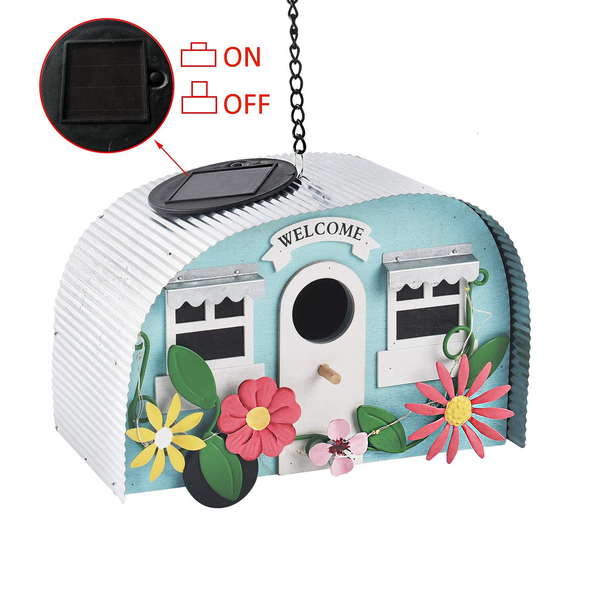 BAYN vintage camper design bird house creates whimsical garden focal point.