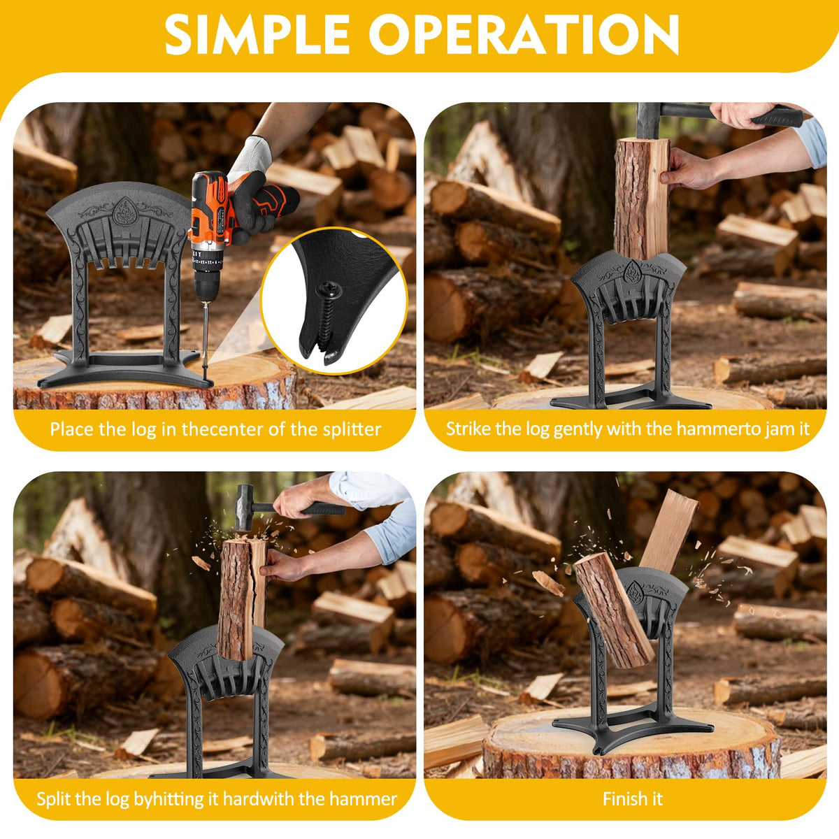 Bayqisi Kindling Splitter cast iron body provides long-lasting durability.