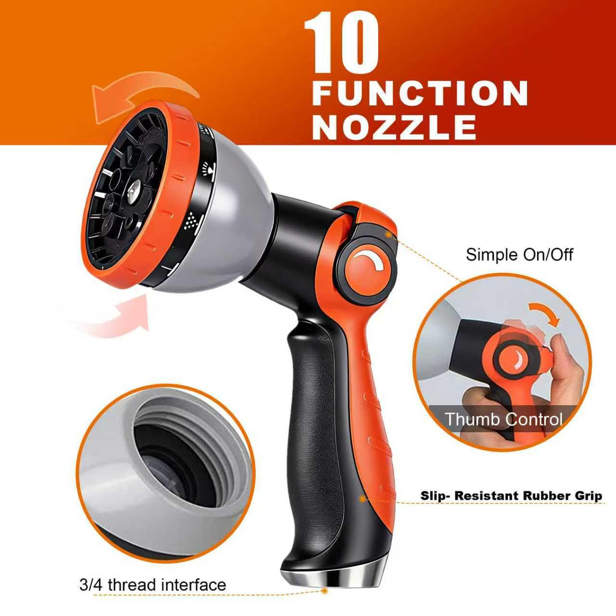 BazeSync Garden Hose 100FT 10-function nozzle for versatile spray options