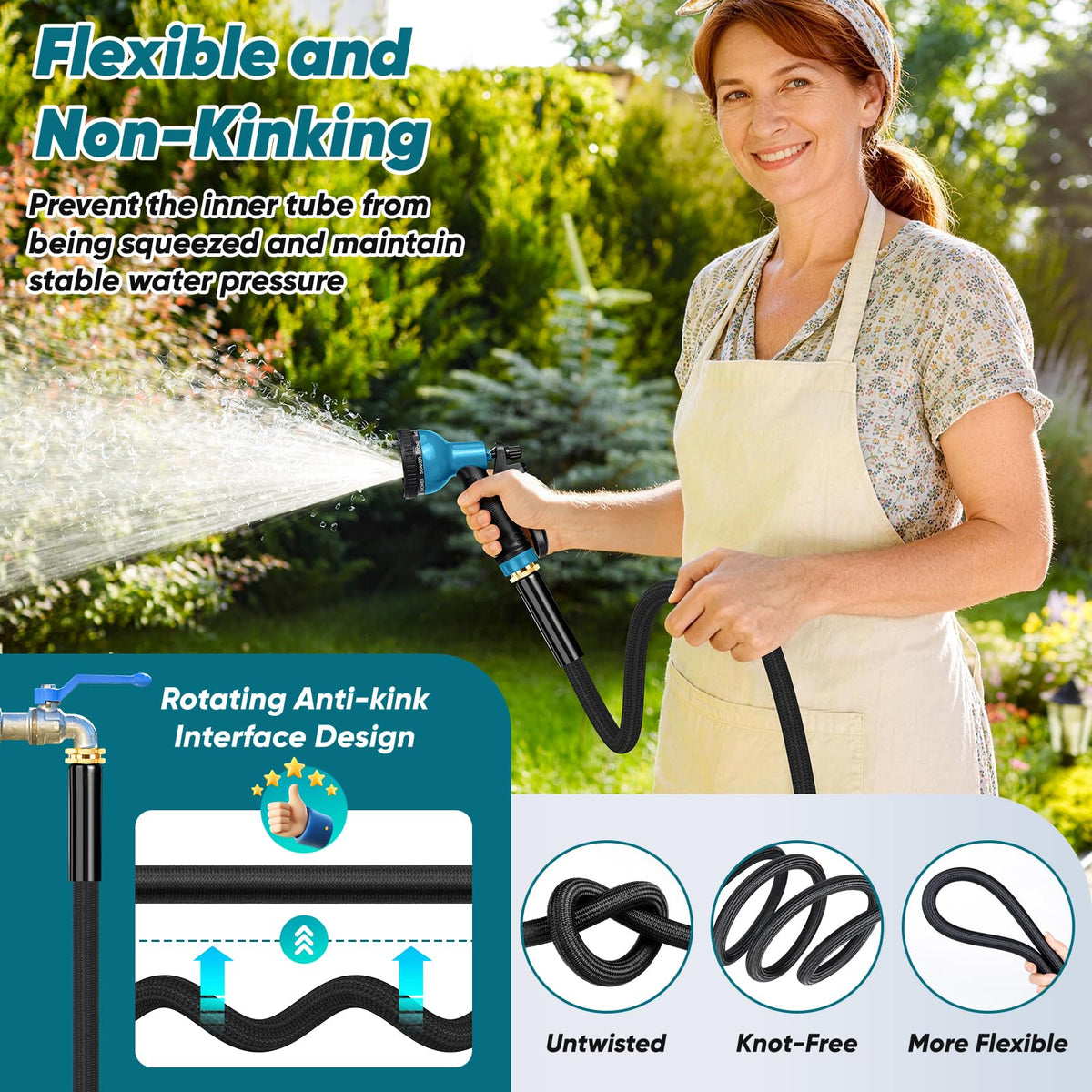 BAZOLOTA garden hose 100ft anti-kink connectors ensure tangle-free setup