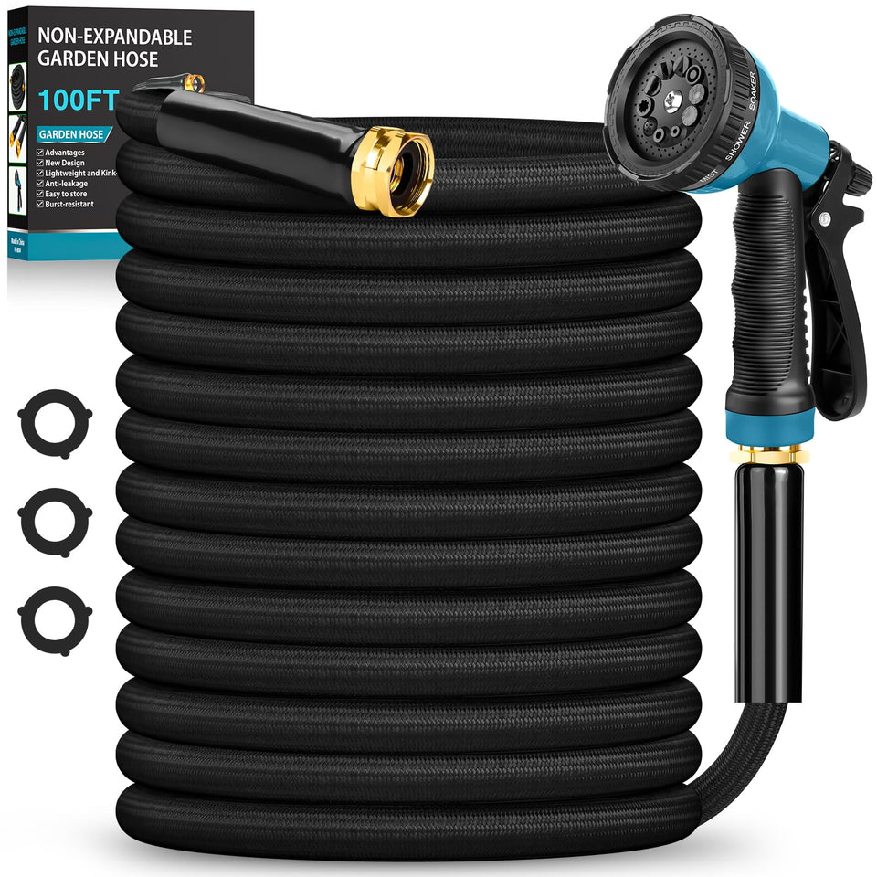 BAZOLOTA garden hose 100ft laid out for full coverage watering.