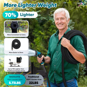 BAZOLOTA garden hose 100ft lightweight design emphasizes easy carrying and storage