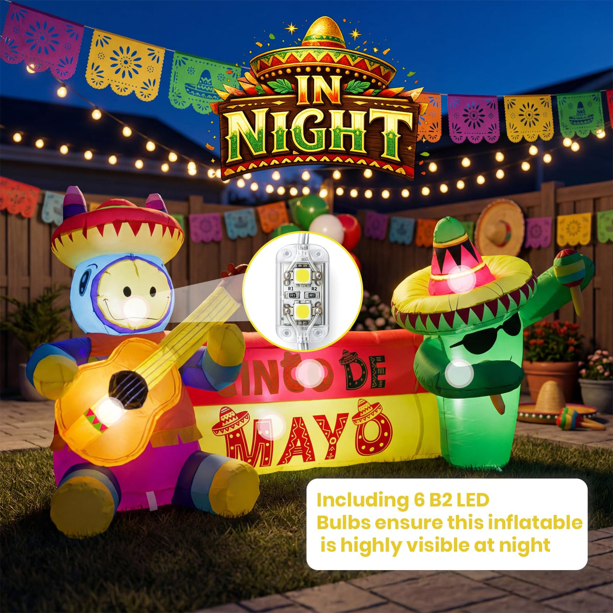 Bbioc 6.5ft Cinco de Mayo inflatable serves as a bold party centerpiece.