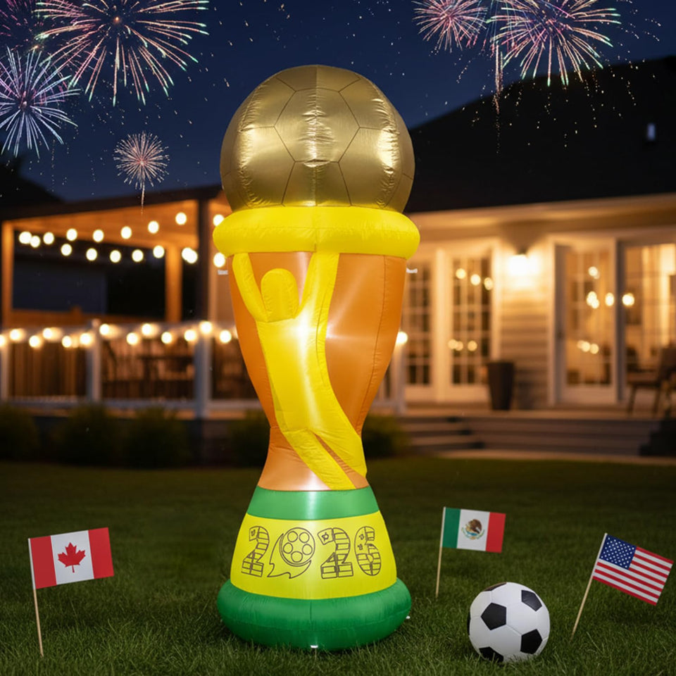 bbioc 7ft World Football Champion inflatable glowing at night for yard displays.