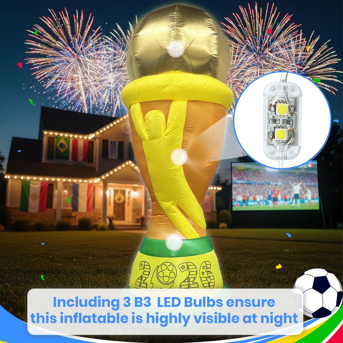 bbioc three LEDs illuminate the trophy for driveways and patios.