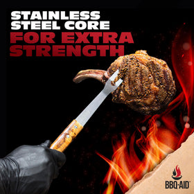 BBQ-Aid solid wood handles provide comfortable grip during grilling