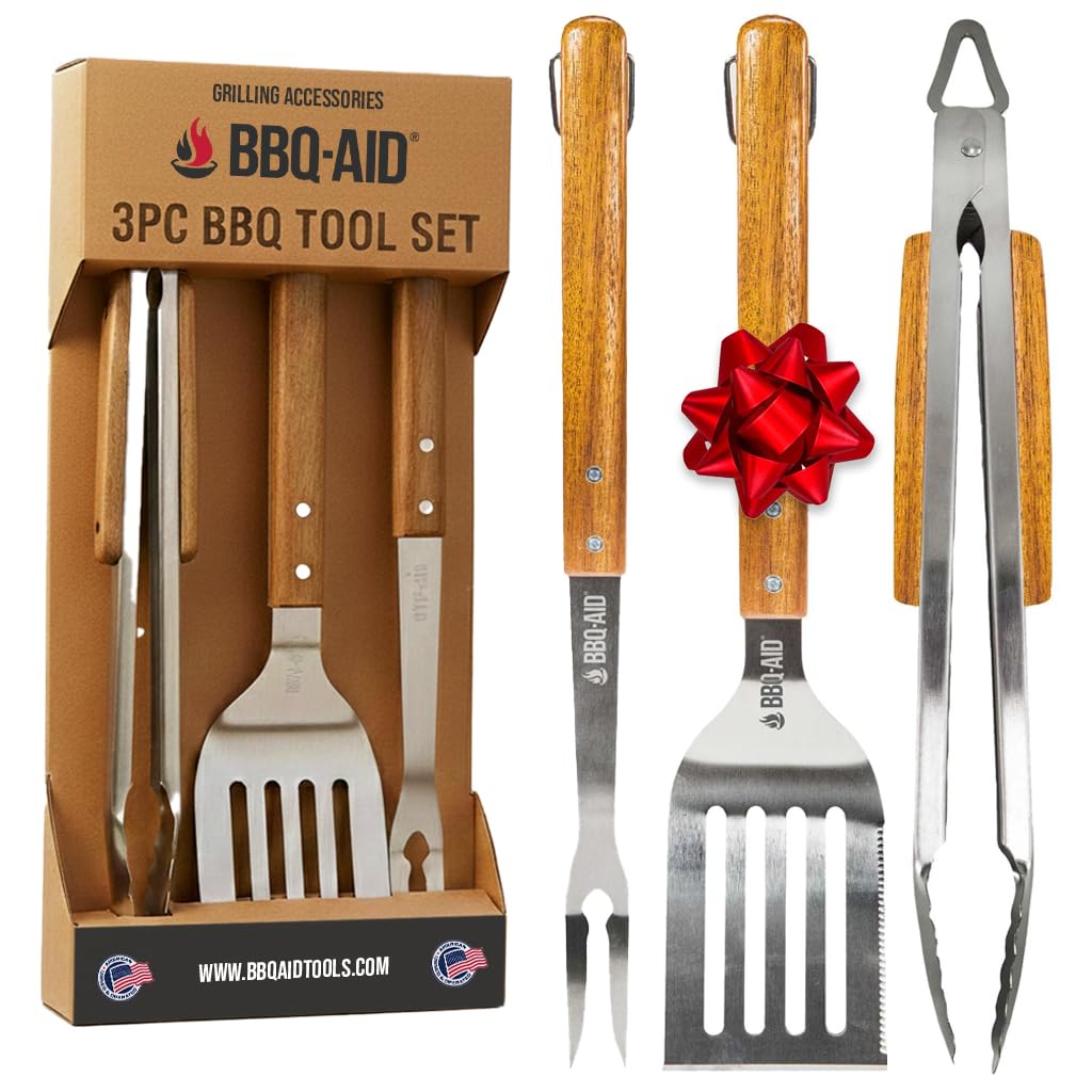 BBQ-Aid 3-piece tongs for precise flipping and safe grill handling
