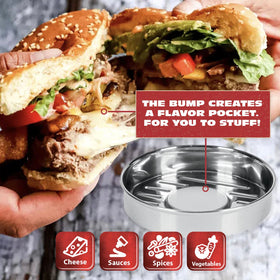 BBQ-Aid burger press in use on grill delivering uniform patties.