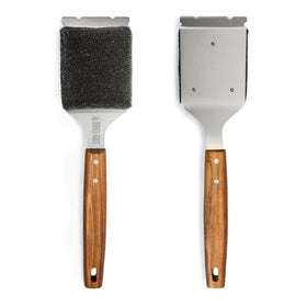 BBQ-AID extended large wooden handle close-up showing ergonomic grip and reach.