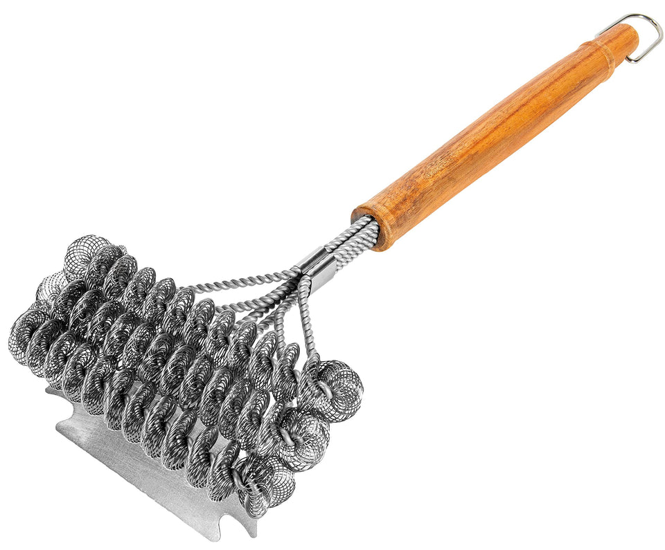 BBQ-Aid grill brush with ergonomic handle for easy cleaning