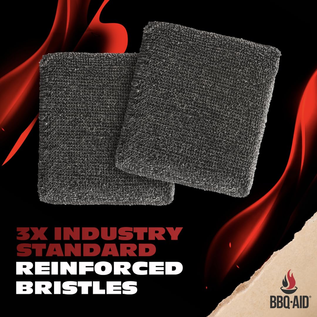 BBQ-Aid heavy-duty poly-mesh blend material for sturdy scrubbing