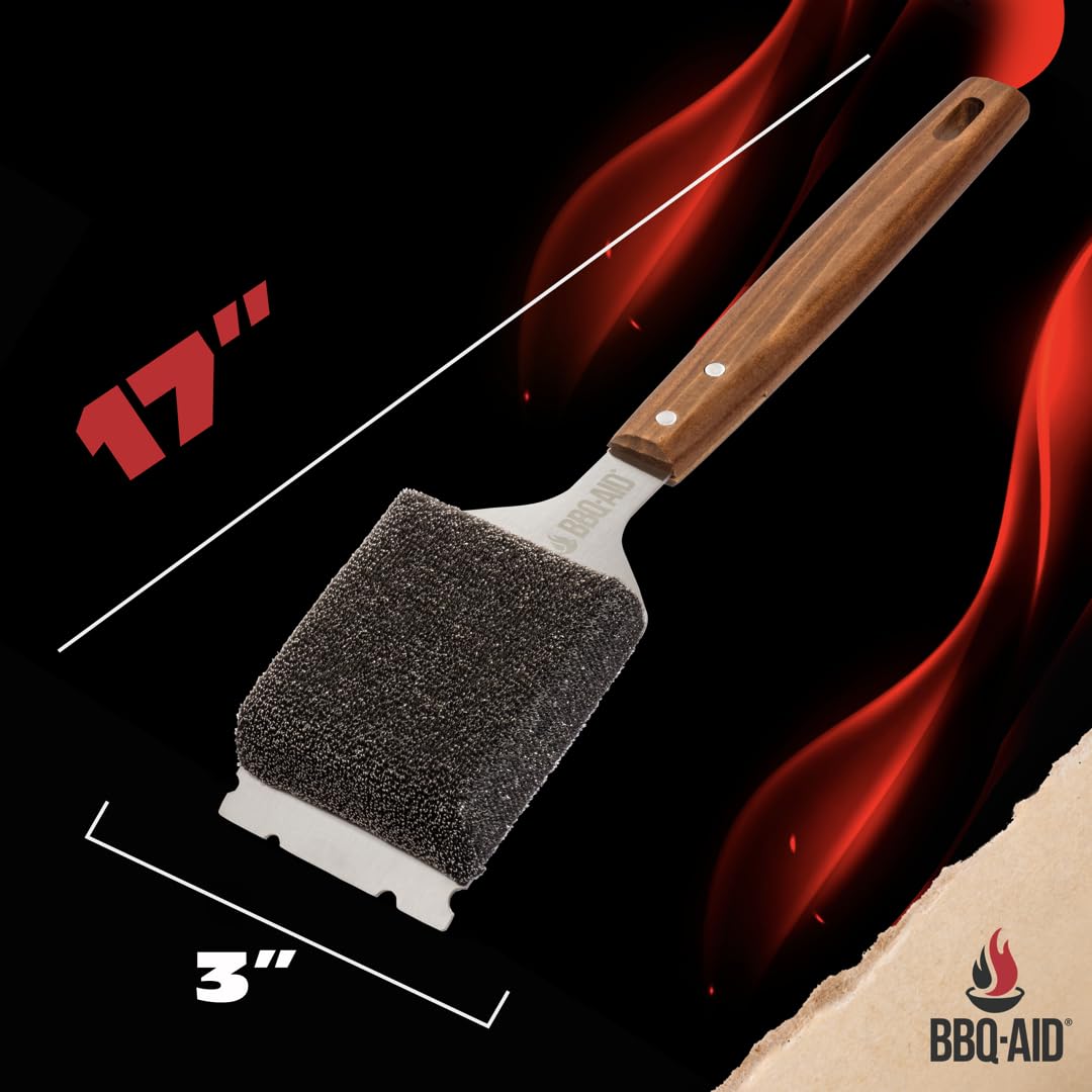 BBQ-AID stainless steel core detail emphasizing durability for tough scrubbing.