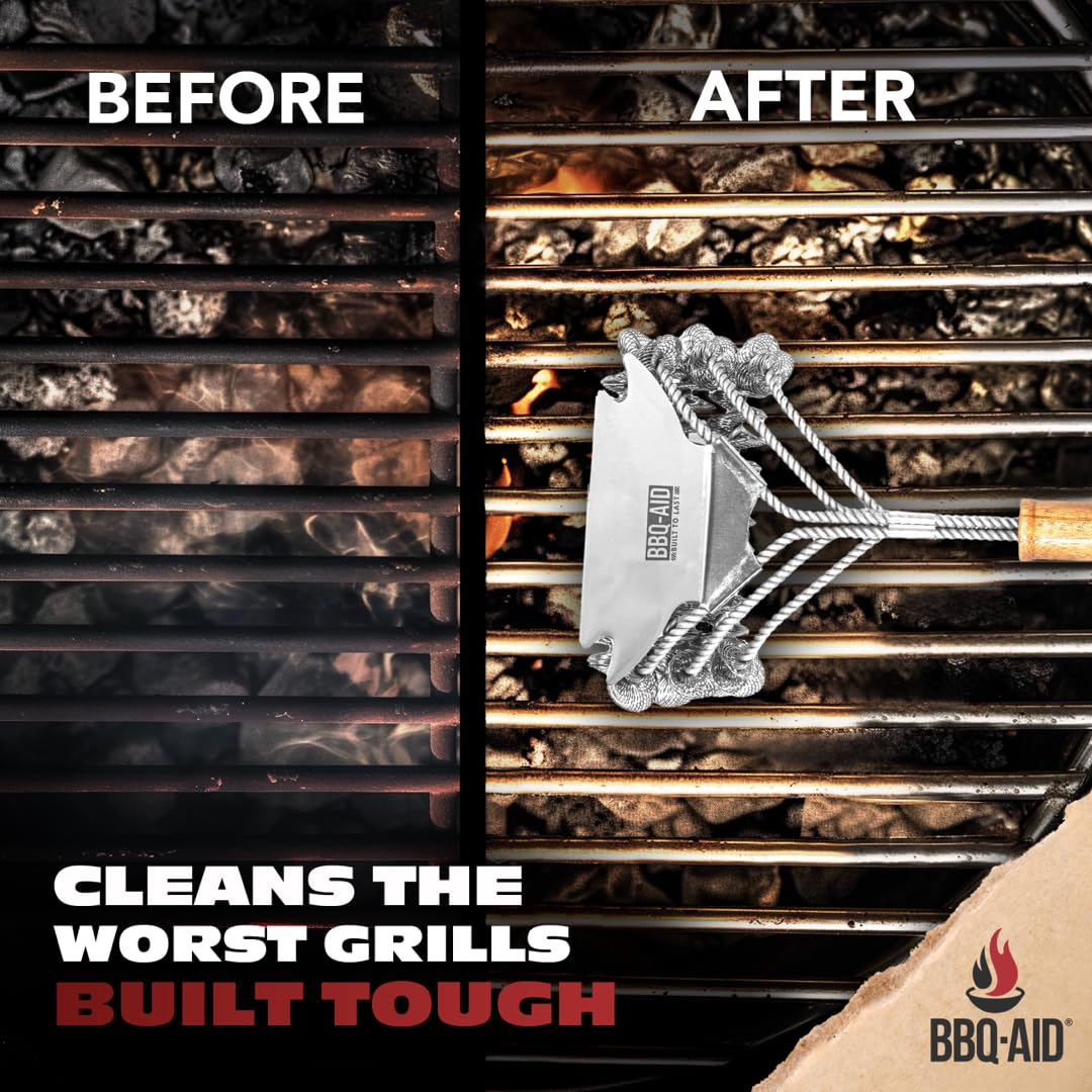 BBQ-Aid wood grill cleaner handle offers comfortable grip