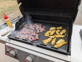 BBQ Future 6788 griddle dimensions 26 in by 18.7 in by 3 in for Weber Genesis II.