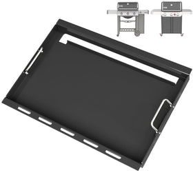 BBQ Future 6788 griddle insert front view showing sturdy handles and flat cooking surface for even heating.