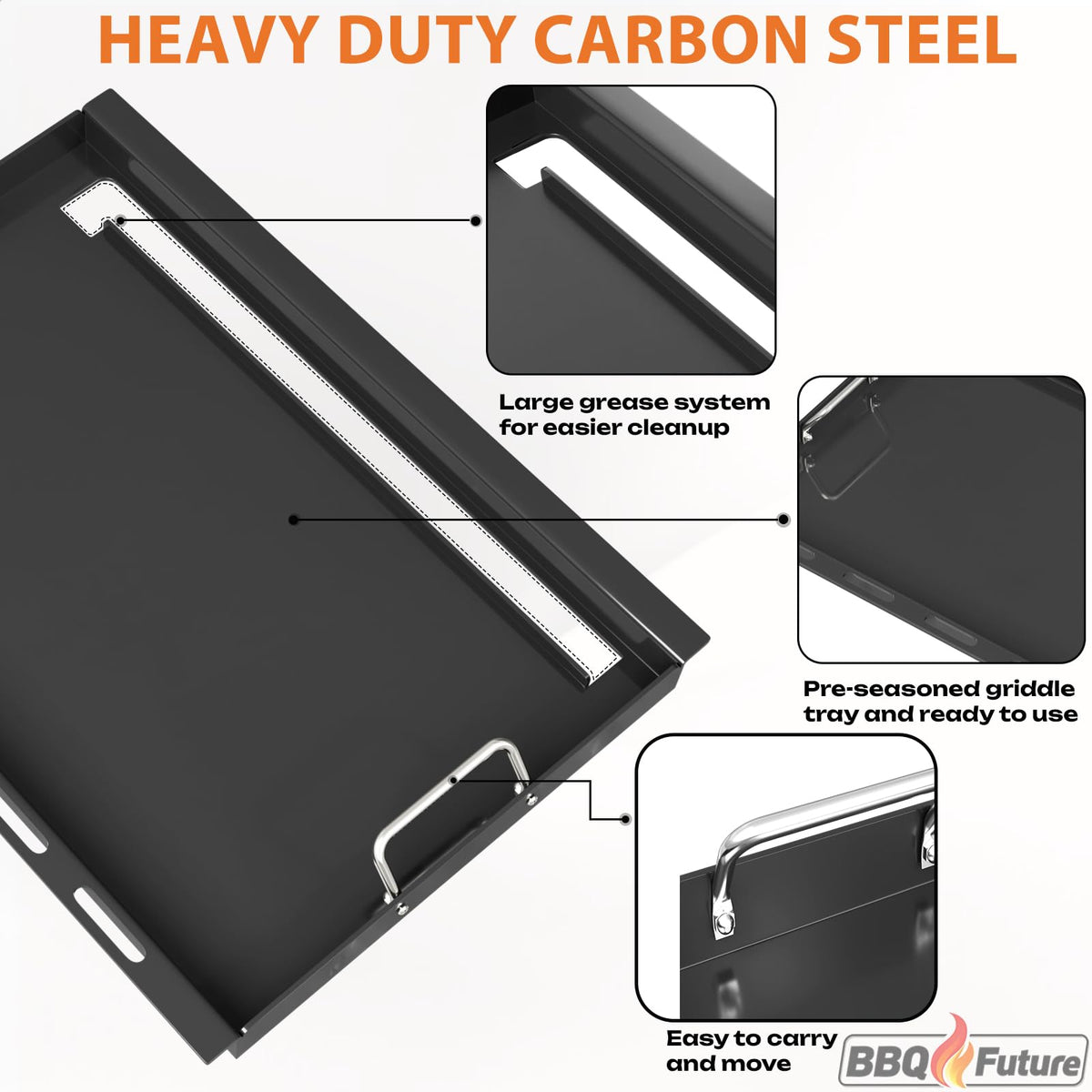 BBQ Future 6788 griddle nonstick coating aids easy food release during cooking.