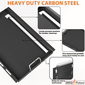 BBQ Future 6788 griddle nonstick coating aids easy food release during cooking.