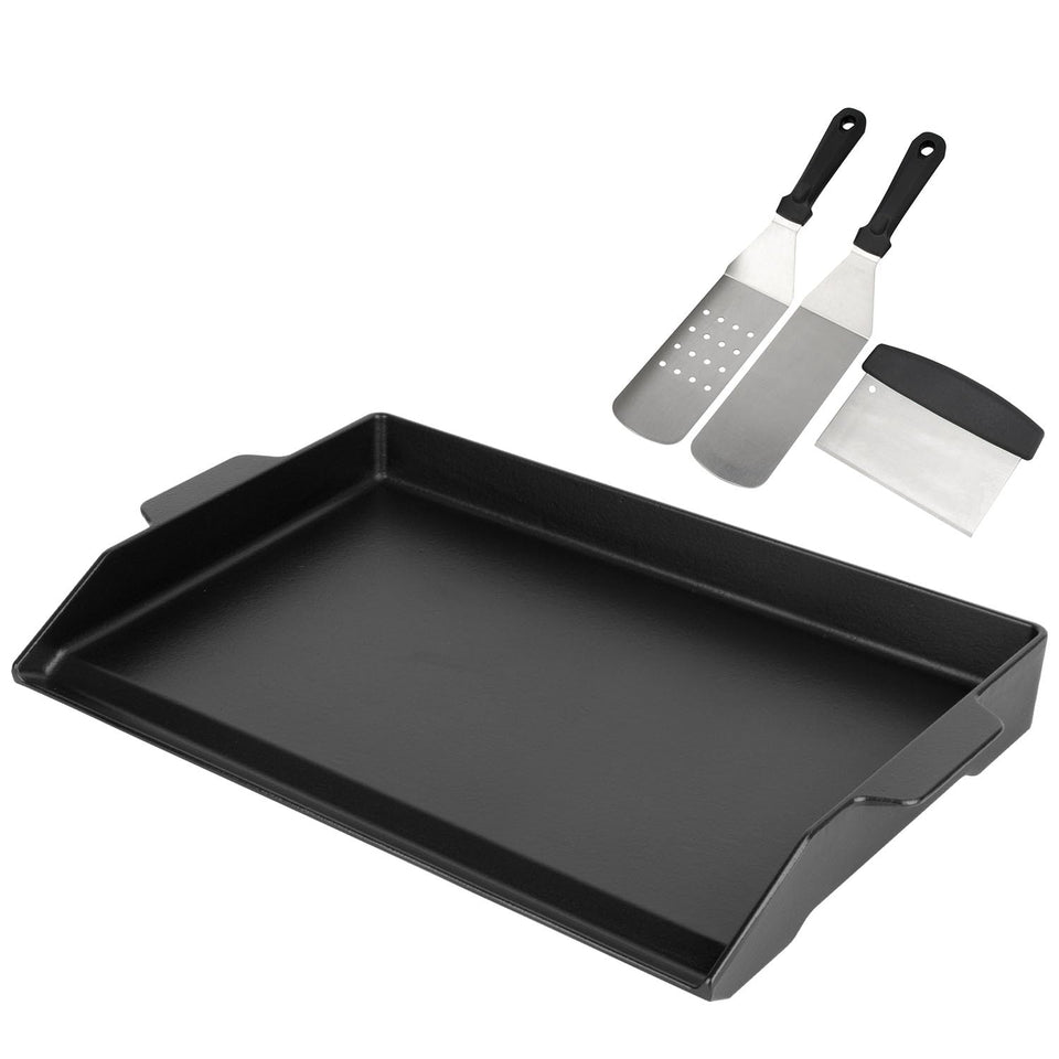 BBQ Future universal cast iron griddle 23x16 insert viewed from above for large capacity cooking