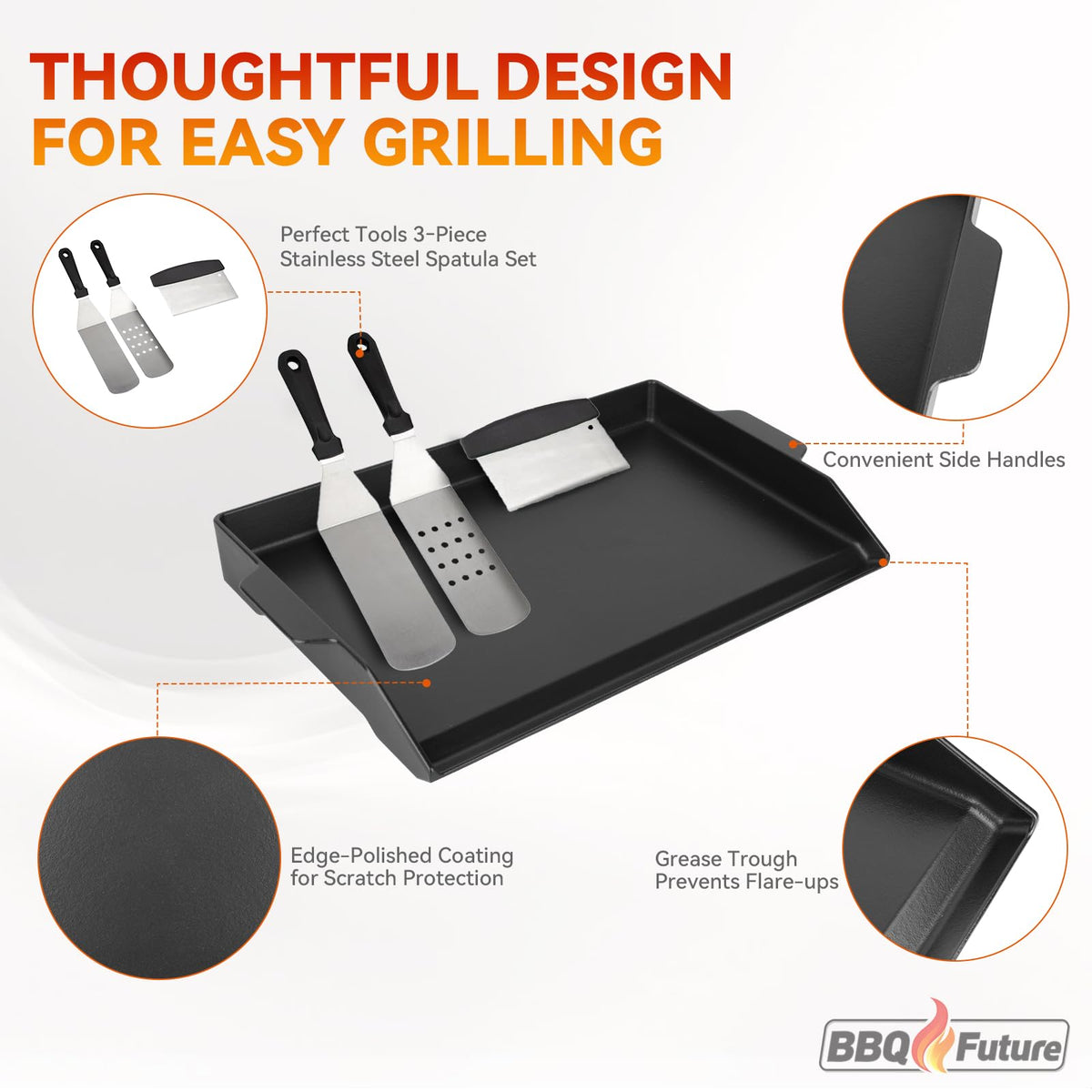 BBQ Future griddle in use on a gas grill demonstrates even heat distribution