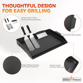 BBQ Future griddle in use on a gas grill demonstrates even heat distribution