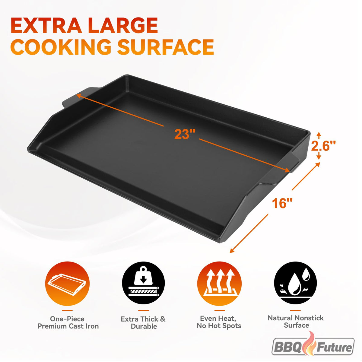 BBQ Future griddle with side handles enabling easy repositioning on compatible grills