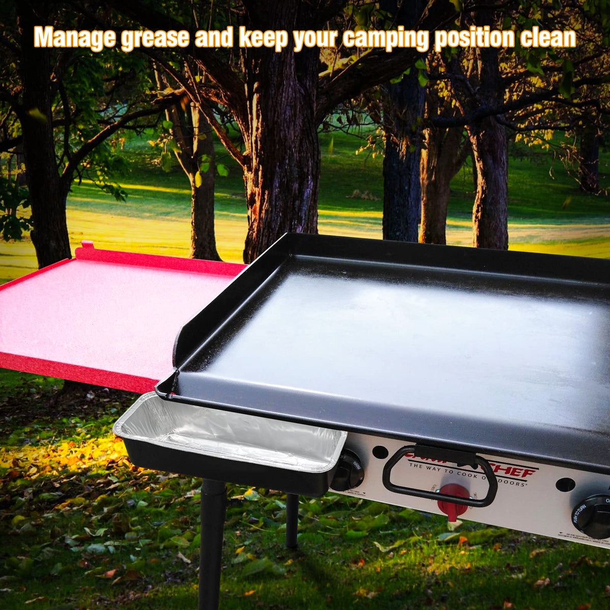 BBQ-PLUS compatible with Camp Chef SG-series griddles for clean cooking spaces